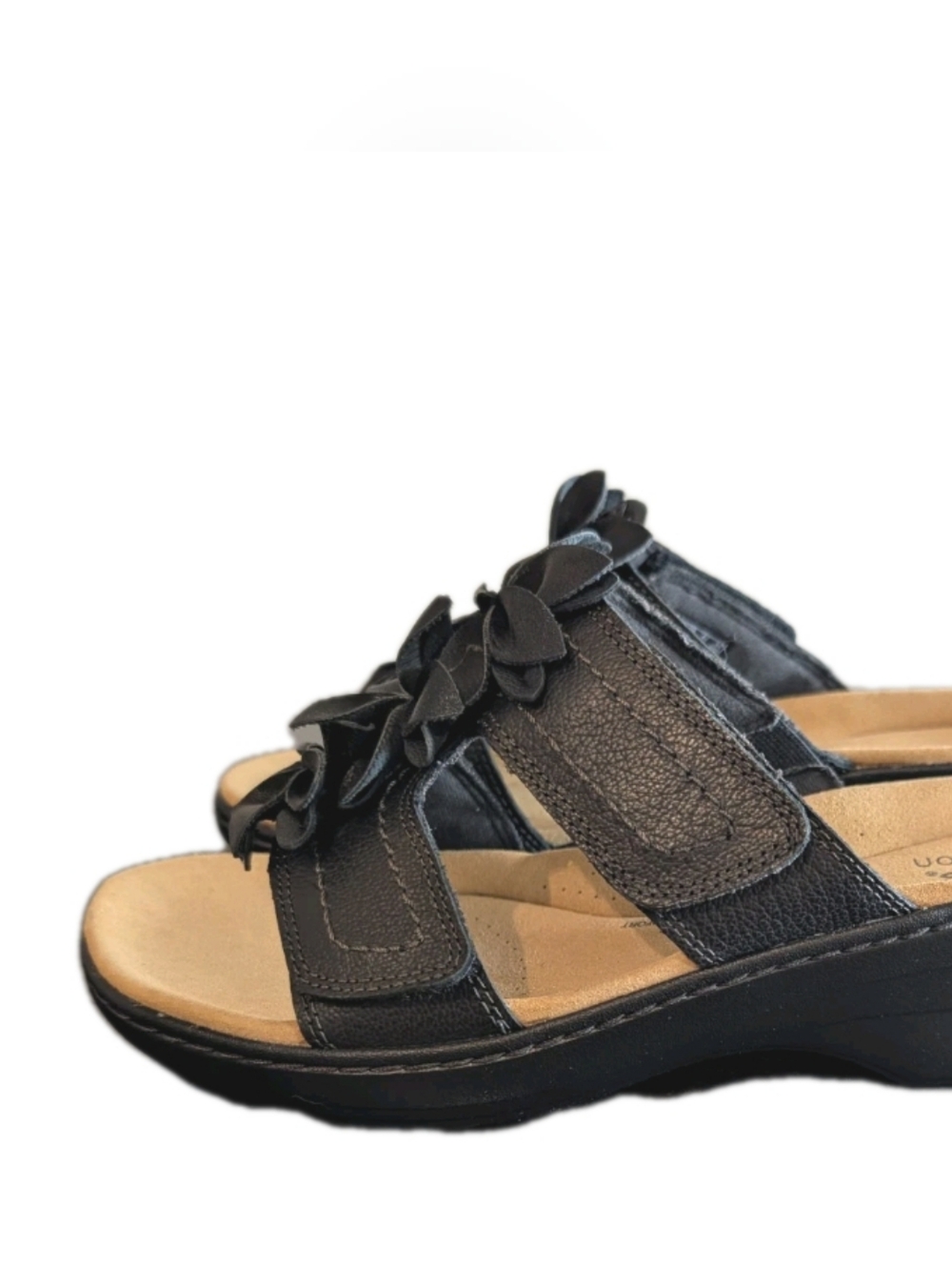 Clarks Sandals Merliah Raelyn Leather Wedge Black Women Size 9 NEW W/Box